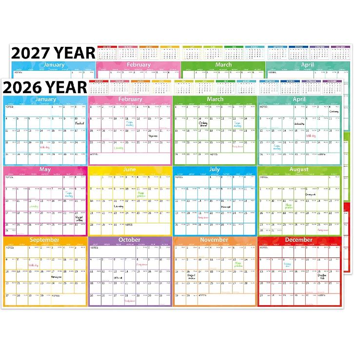 Large 2026-2027 Wall Calendar Dry Erase,MoShining,Yearly Planner 2026-2027,Big Class Calendar,48x32 inch Watercolor Poster Folded,Sturdy Paper Office