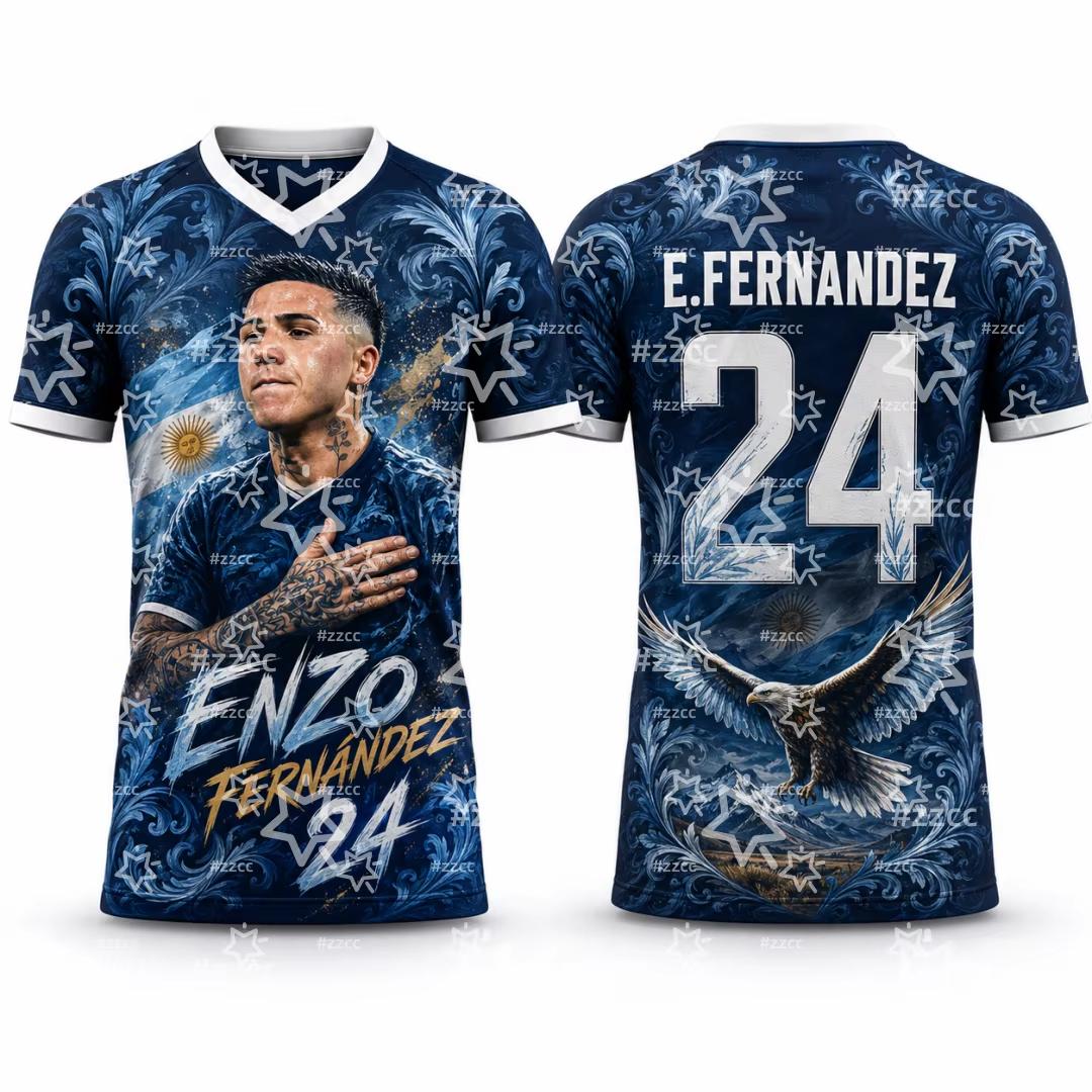 2026 Argentinien Fußballtrikot #8 Enzo Fernandez Kurzarm Atmungsaktiv Fußballhemd Herren Damen Kinder Heim Auswärts Fan-Uniform T-Shirt L gray