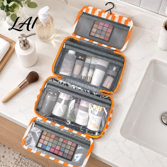 Multifunctional Organizer for Daily Essentials Stripes Travel Toiletry Bag 4 Compartments Waterproof Makeup Foldable Shower Kit Camping And Gym Case,