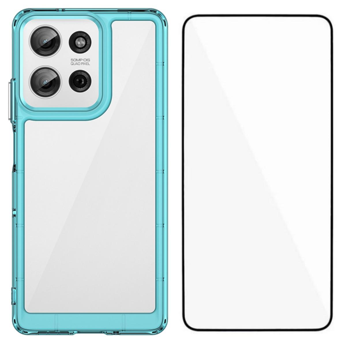 

For Motorola Moto G75 5G Phone Case WANLONFENG XC Series TPU Acrylic Cover with Tempered Glass (Big Lens Hole) Transparent Blue