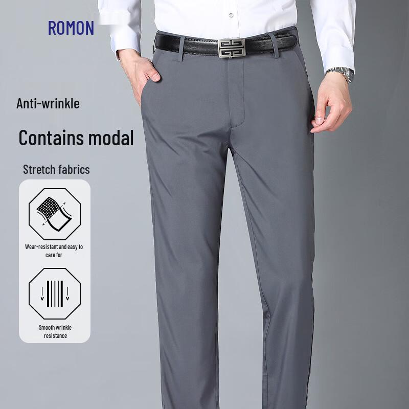 

Luomeng Men s Wrinkle-Free Stretch Straight-Leg Casual Business Trousers 42