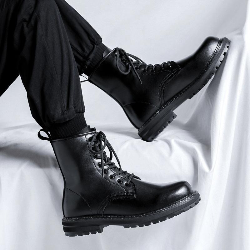 Martin boots men's spring and autumn British style thick-soled heightening boots black high-top tooling locomotive boots 6038-R