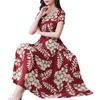 Lady Fashion Floral Print Tight Waist Large Swing V-Neck Short Sleeve Maxi Dress