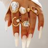 Design Geometric Baroque Pearl Ring Alloy Flower Dripping Branch Ring Set