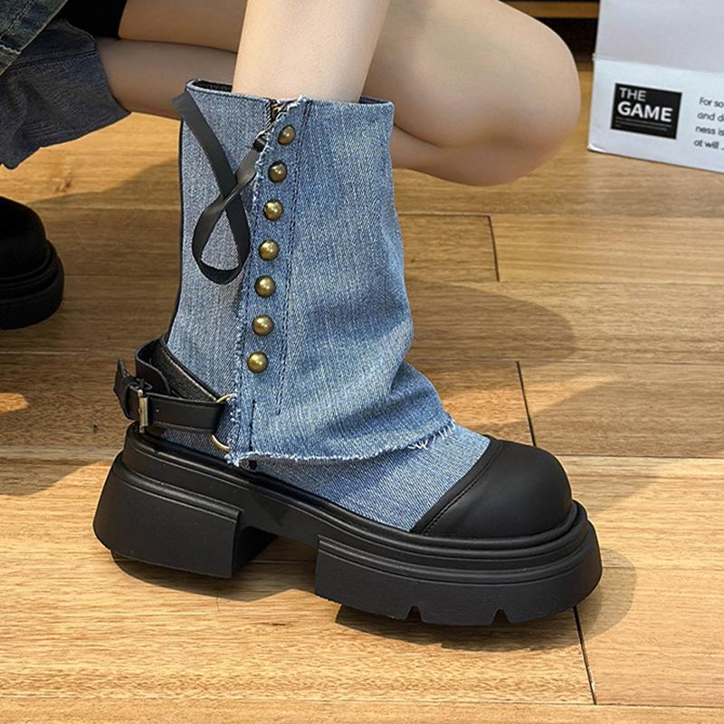 Niche design pants boots women's Korean version doll head muffin bottom cowboy boots fashion versatile medium boots cigarette boots
