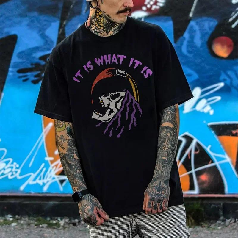 Funn Skull Drinking Beer Graphic Tshirt Men Dark Punk Skull Top Street Rock Hip-Hop Shirt Unisex XS-4XL Tee Roupas Masculinas