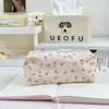 Charming Cream Floral Canvas Pencil Case: Fresh, Cute, Large-Capacity Stationery Bag