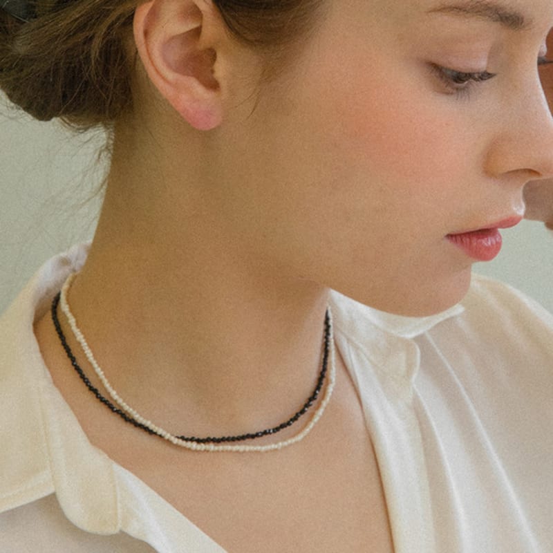 

GETMEBLING [2set]Small Nature Pearl Necklace+Hey Coco Necklace (N341+N295-Spinel)
