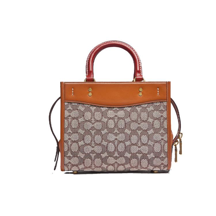 New COACH Rogue Leather Shoulder Bag Crossbody Bag Handbag Medium Size Women's Brown & Monogram C6165-B4TA7