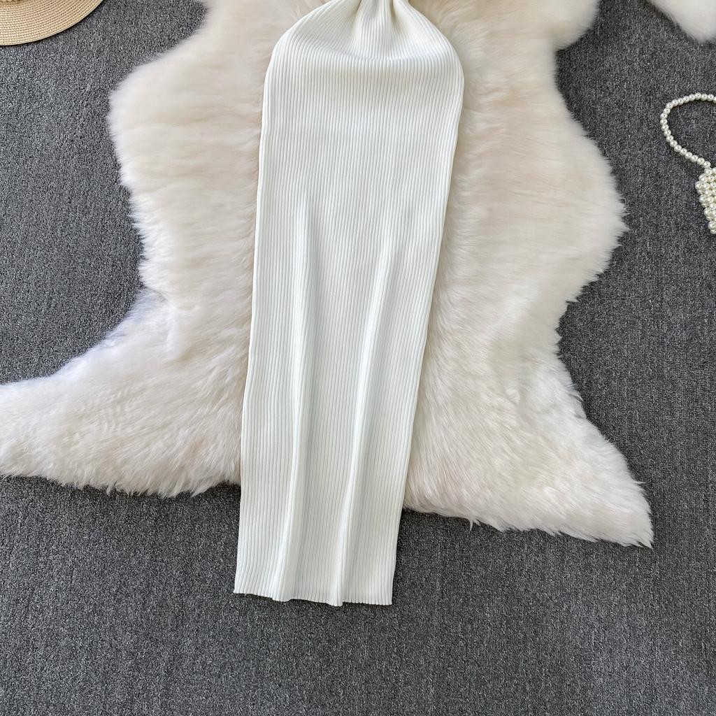 Summer Women Elegant Sleeveless Hollow Out Office Work Midi Knitted Sweater Pullover Sheath Dresses For Ladies