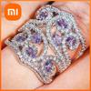Huitan Women Ring with Bright Purple CZ Unique Design Aesthetic Female Party Engagement Luxury Finger Accessories Noble Jewelry