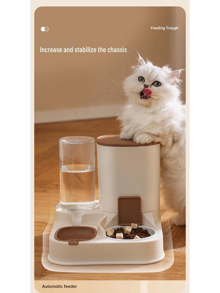Automatic Dual-Use Pet Feeder & Water Dispenser with Large Ceramic Double Bowls for Cats and Dogs