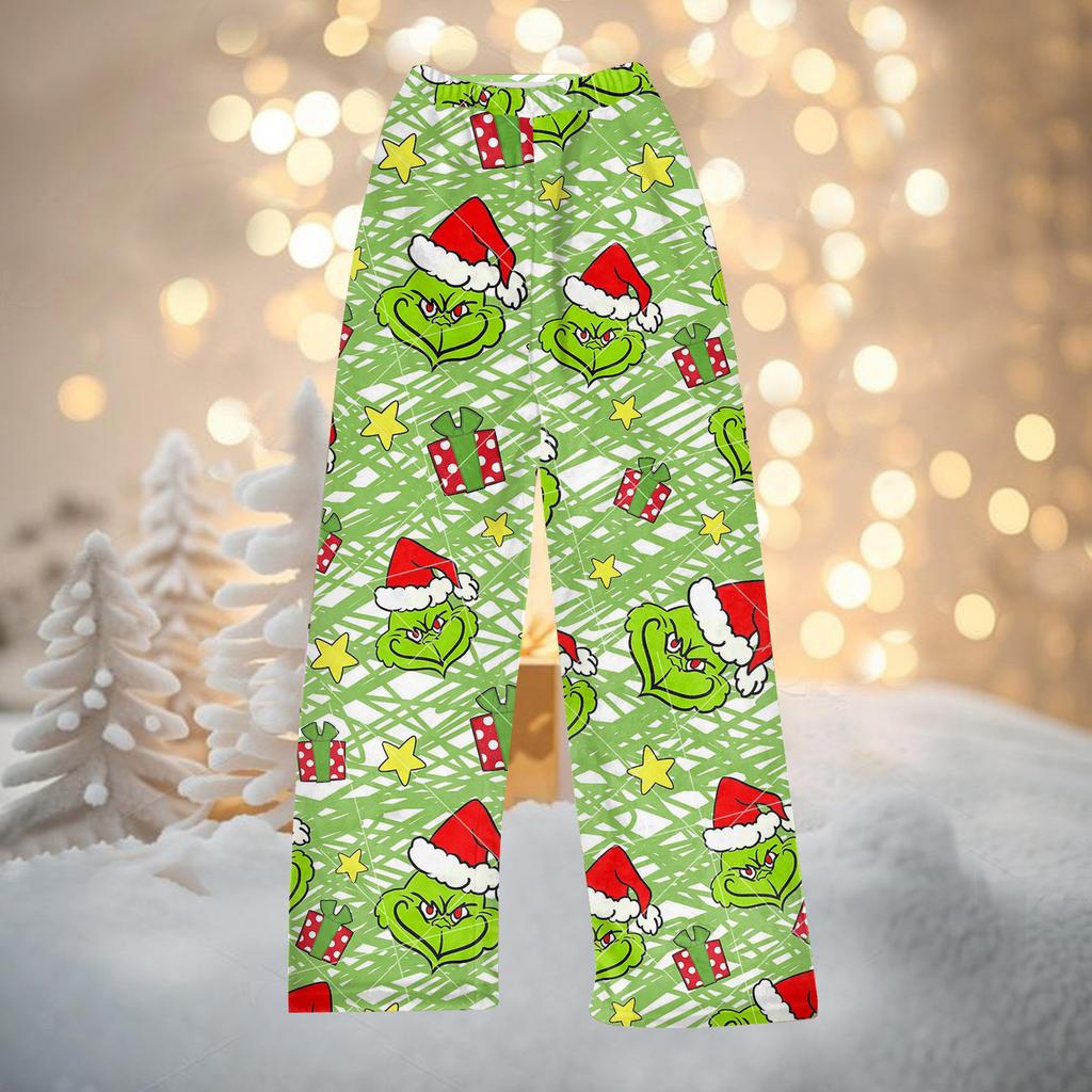 Women's Casual Fashion Christmas Printed Trousers Plush Casual Pants
