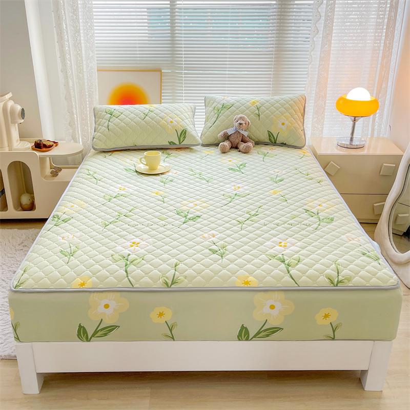 Floral Fitted Sheet Queen Size Bed Cover Thicken Bedsheet Quilted Mattress Protector Tampa De Colchão (Pillowcase Need Order)