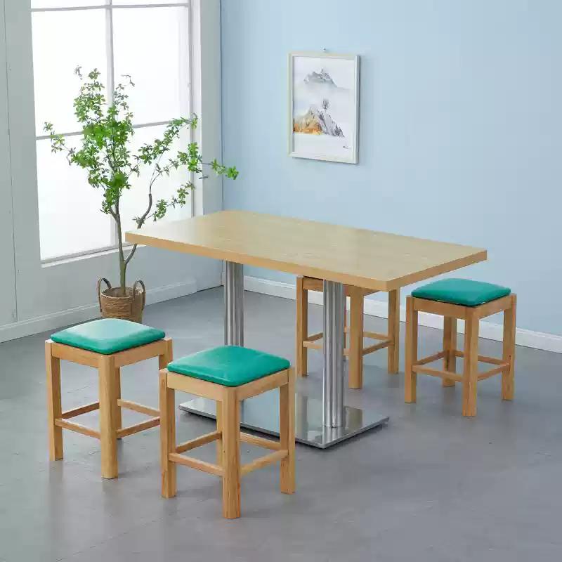 Solid Wood Rectangular Dining Table & Stools Set - Suitable for Fast Food, Malatang, Cold Drinks, Desserts, Rice Noodle