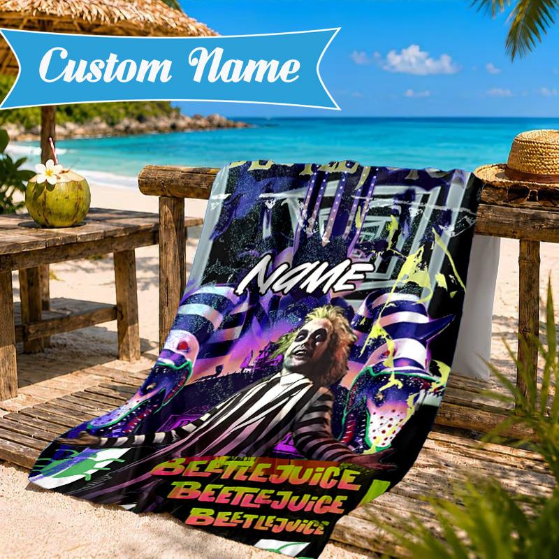 Custom Name Beetlejuice Horror Beach Towel Microfiber Beach Towel, Lightweight and Quick-Dry, for Summer Travel, Swimming Pool Gift