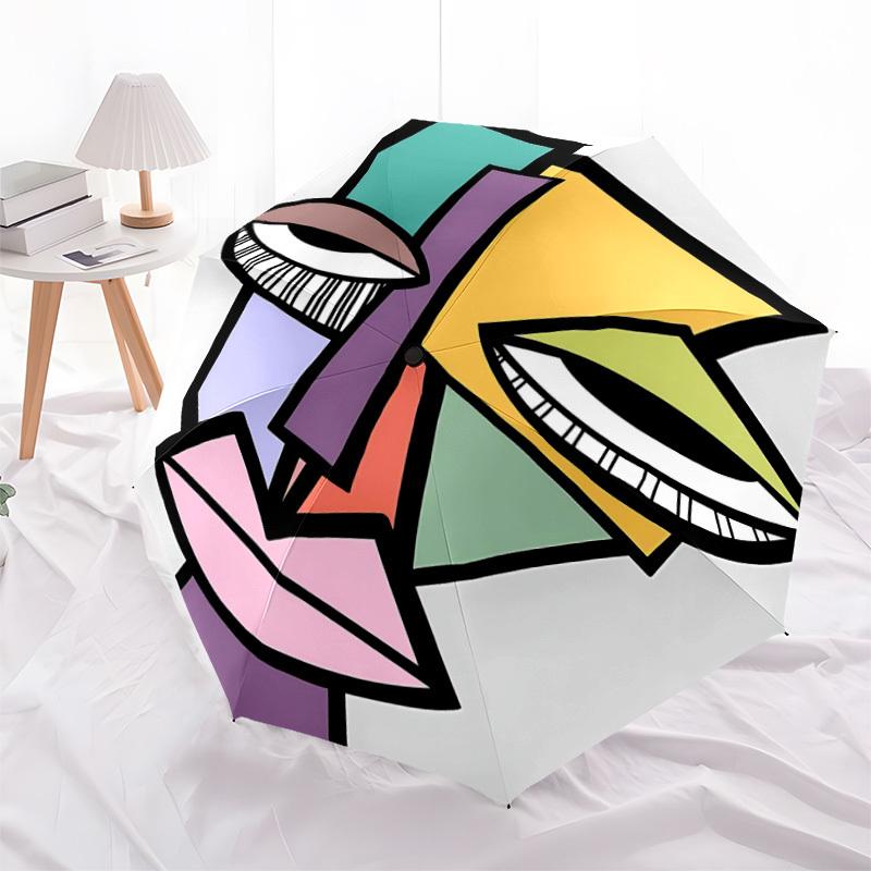 1pc Abstract Faces Automatic Open/Close Umbrella Compact Folding Umbrella, All-Season Portable Umbrella for Women/Men F1124212
