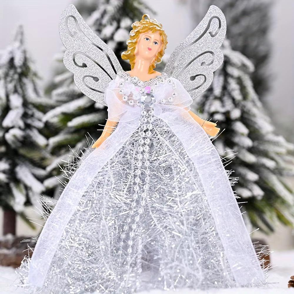 Glitter Christmas Angel Pendant with Shining Wings Hanging Angel Doll  New Year