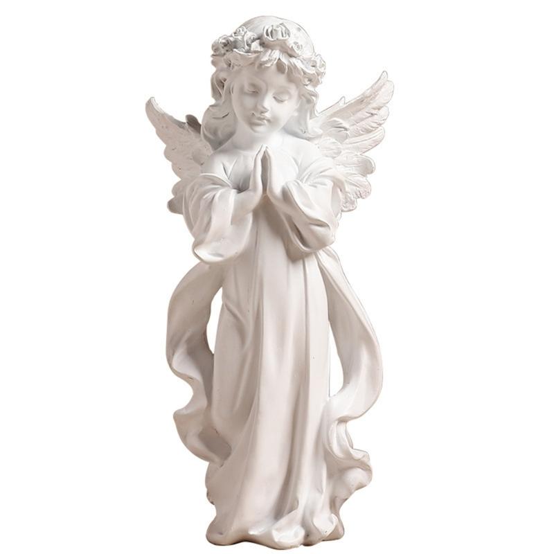 Resins Little Angel Girl Statue Artistic Desk Decors Nordic Styles Praying Cherub Sculpture With Wing Religious Gift