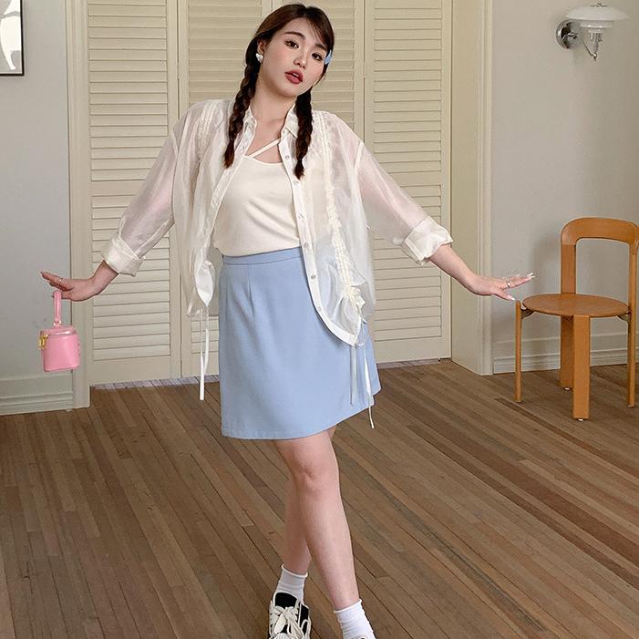 Summer Plus Size Women's Skirt Solid Colour Simple A-Line Elastic High Waist Half-body Skirt