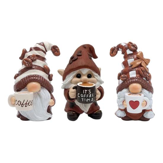 Drinking Coffee Gnome Figurine Holding Coffee Mug Dwarf Statue Handmade Gnome Resin Sculpture Coffee