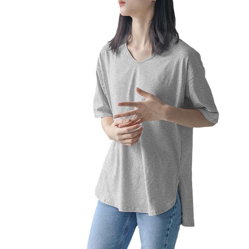 

Летняя футболка женская хлопковая свободная с V-образным вырезом и короткими рукавами L