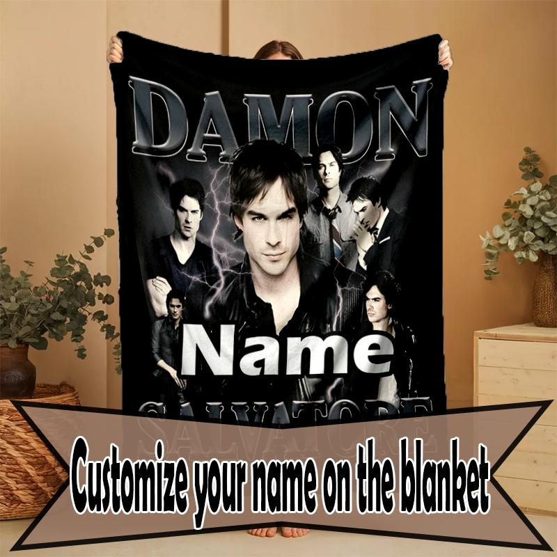 Coperta Personalizzata con Nome Damon Salvatore, Decorazione per la Casa, Camera da Letto, Divano, Campeggio, Divano, Regali per Compleanno Natale