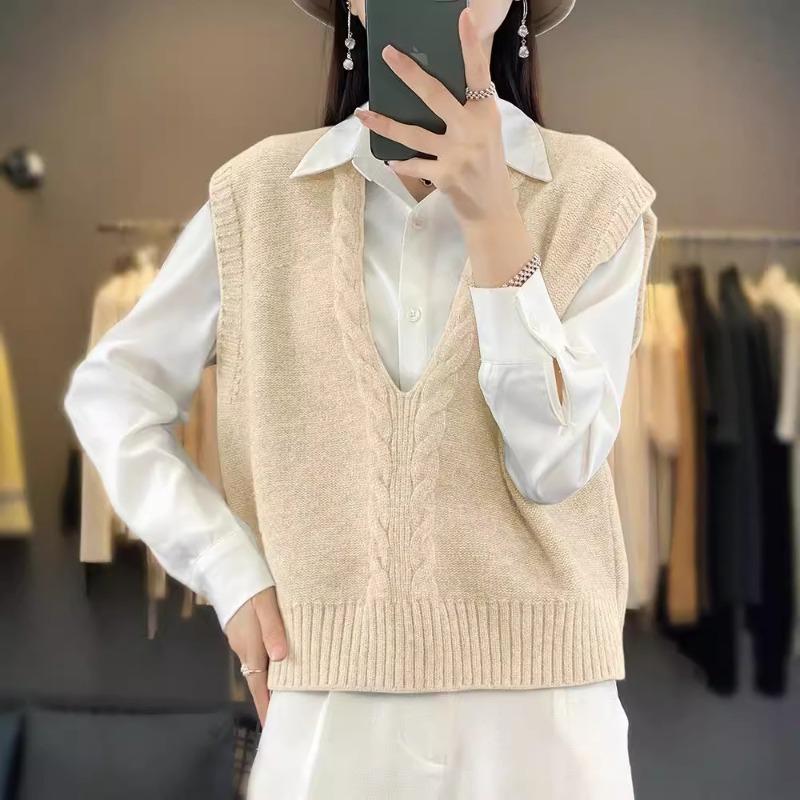 Autumn new twist knitted vest women's V-neck casual simple fashion sleeveless vest women's vest