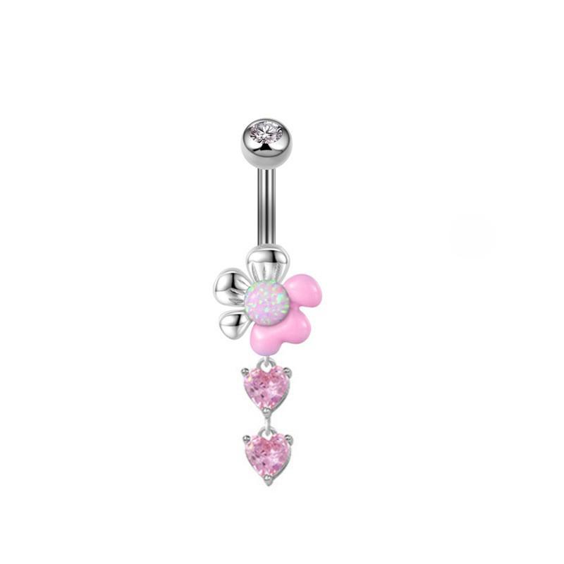 Pink Zircon Belly Button Rings Stainless Steel Heart Butterfly Navel Piercing Barbell For Women Beach Belly Ring Body Jewelry