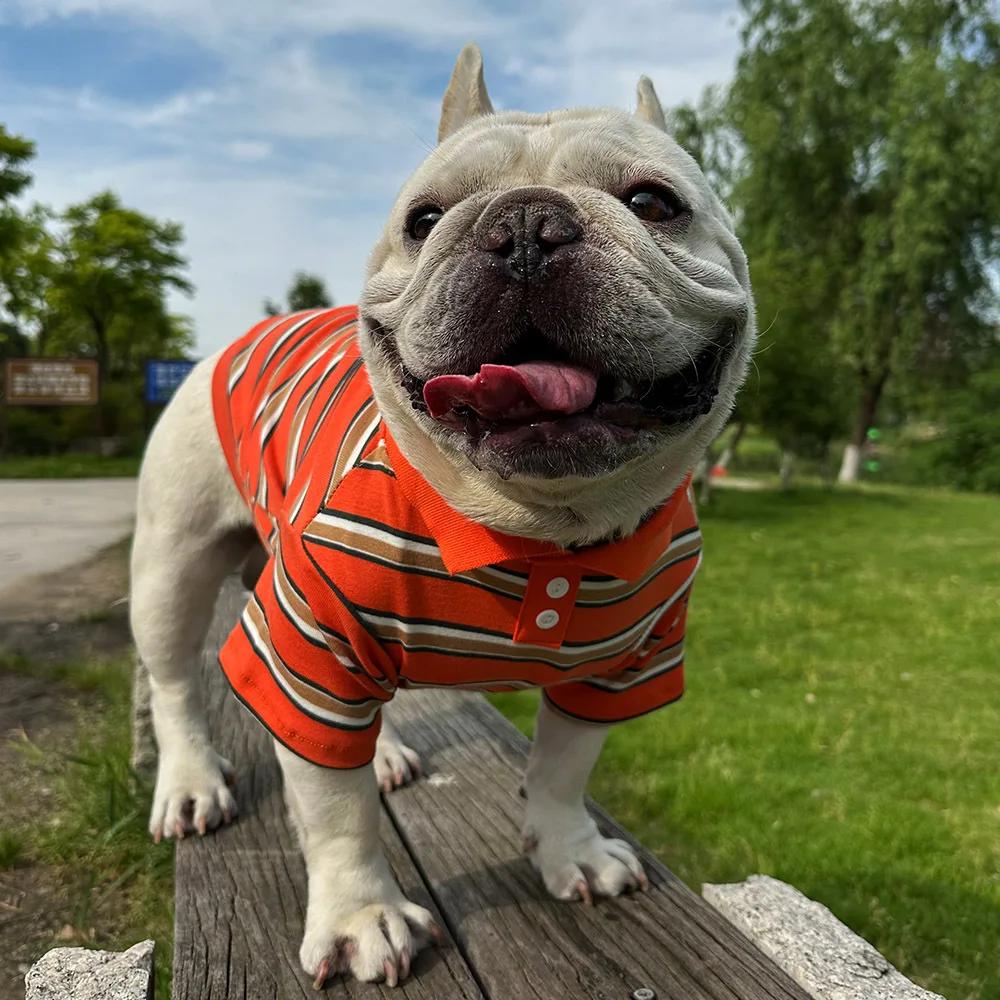 INS New Pure Cotton Pet Shirt Striped T-shirt Dog Shirt Dog Clothes Yorkshire Terrier French Bulldog Clothes
