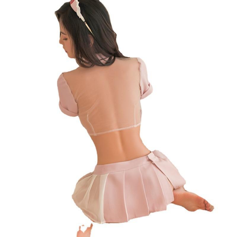 Sexy Female Sexy Sweet See-through Short Top Pleated Skirt Nurse Uniform Seduction Suit A