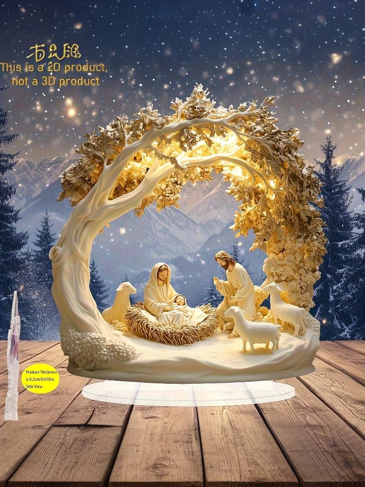 [PLUM]Desktop Decor Family Statue Jesus Tree Of Life Newborn Acrylic Flat Plate Desktop Decoration Ornaments For Home Decor