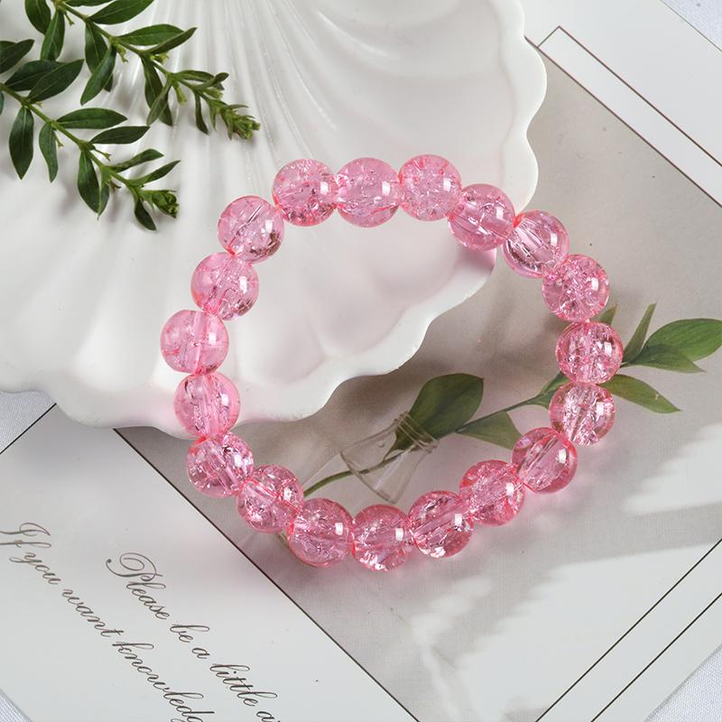 10mm Y2K Style Cracked Bead Bracelet, Multi Color Glass Round Bead Women's Fashion Jewelry Suitable For Daily Wear