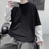Men T-shirt Fake Two Pieces Long Sleeves O Neck Contrast Color Sweatshirt Warm Casual Plus Size Soft Hip Hop Men Top for School
