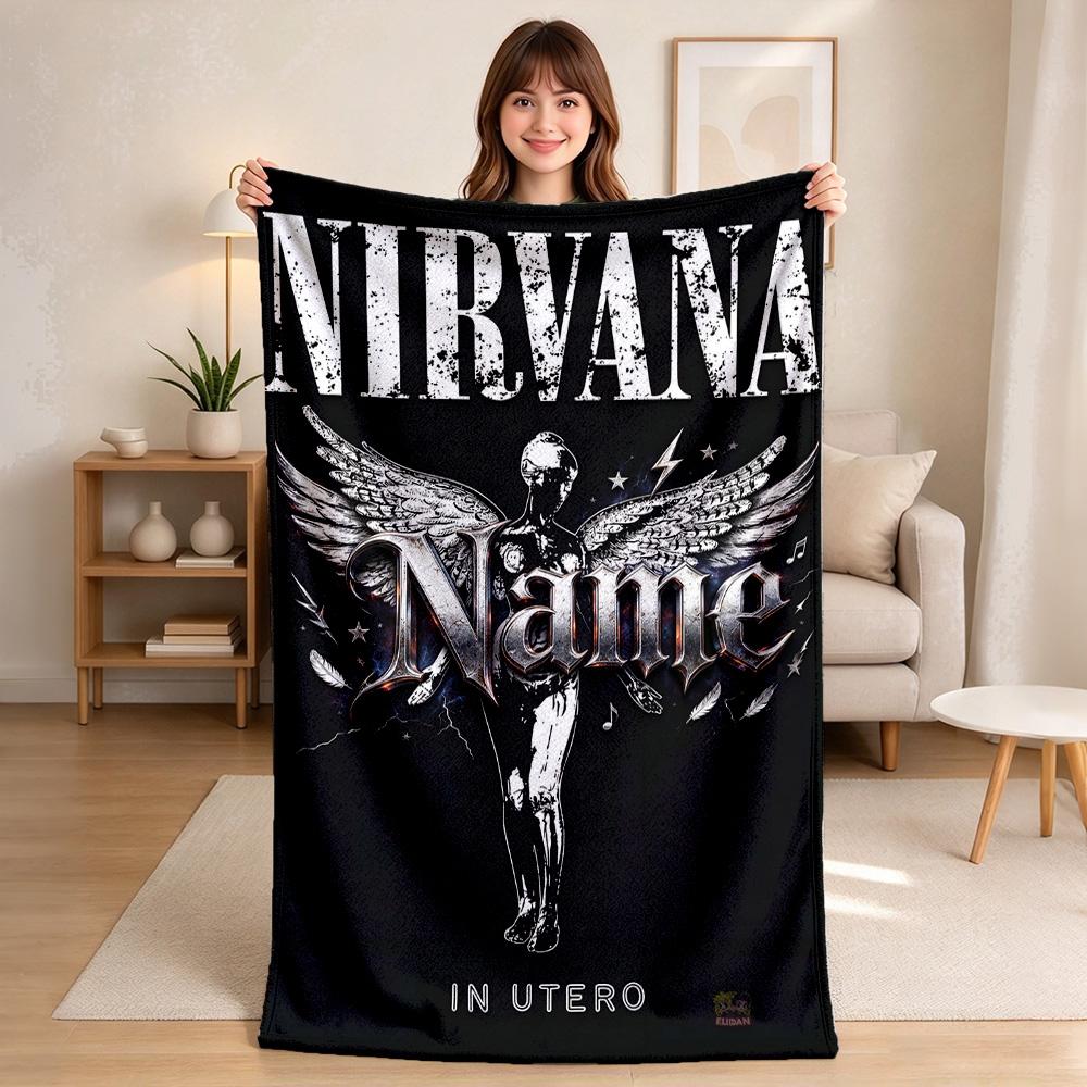 Custom Name Nirvana Flannel Blanket Throw Blanket Soft Warm Sofa Bed Camping Home Decor Unique Christmas Gift