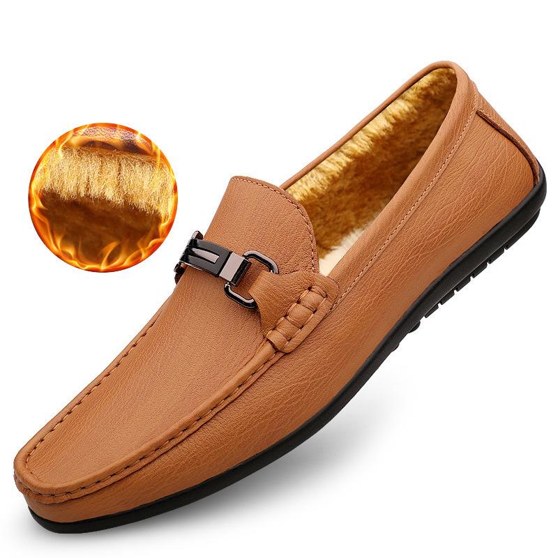 Men's Cross-Border Slip-On Leather Driving Moccasins - Casual Low-Top, Large Size Cowhide Shoes for Spring and Autumn