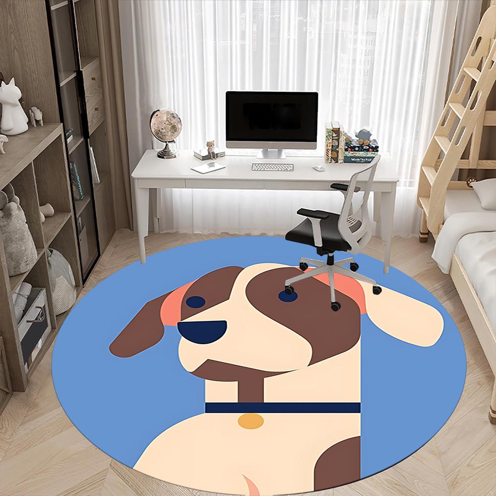 1pc Puppy Pet Office Round Area Rug, Under Office Chairs Bedroom Living Room Home Decor, Room Deco
