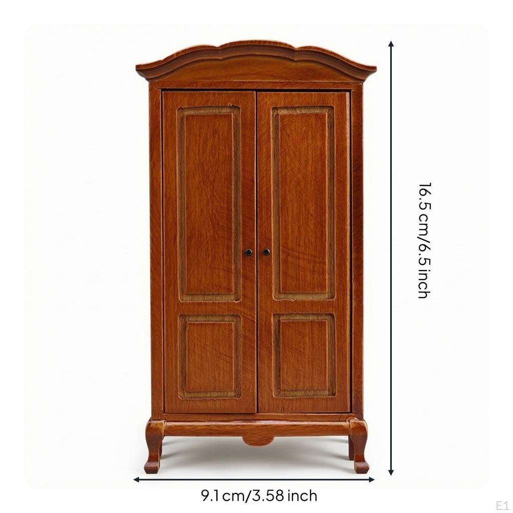 Dollhouse Wardrobe 1:12 Scale with Arched Top ChestnutBrown Miniature Closet for