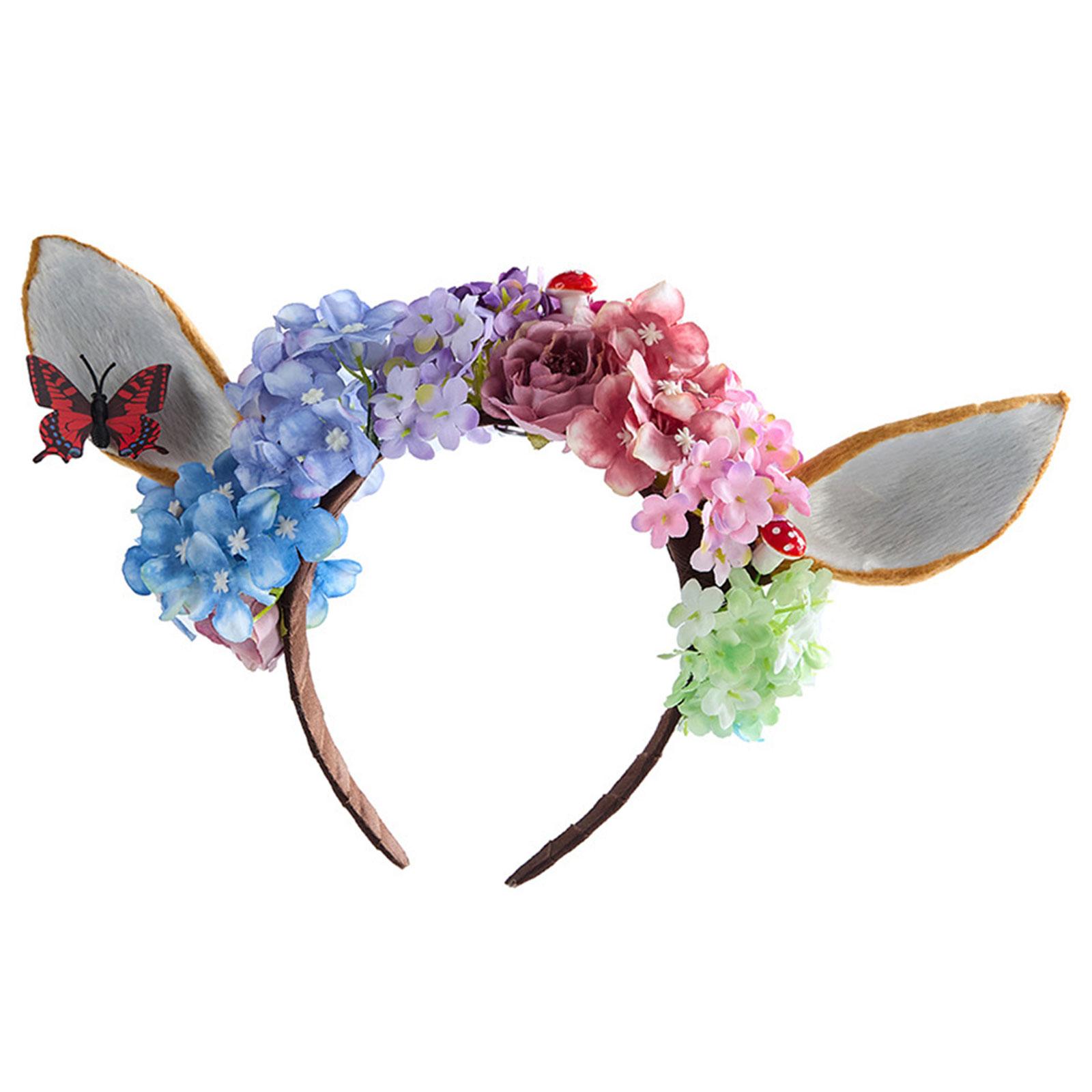 

Adjustable Gothic Flower Hairband With Realistic Deer Ears Headbands Hair Accessory For Cosplays Festival Event B