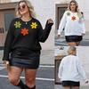 European American Women's Clothing Embroidered Flowers Splicing Three-dimensional Decorative Wool Knitted Top Pullover Sweater