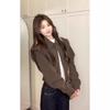 2025 Women's Fashionable Brown Short Jacket with Zipper Lapel - Perfect for Early Autumn and Spring