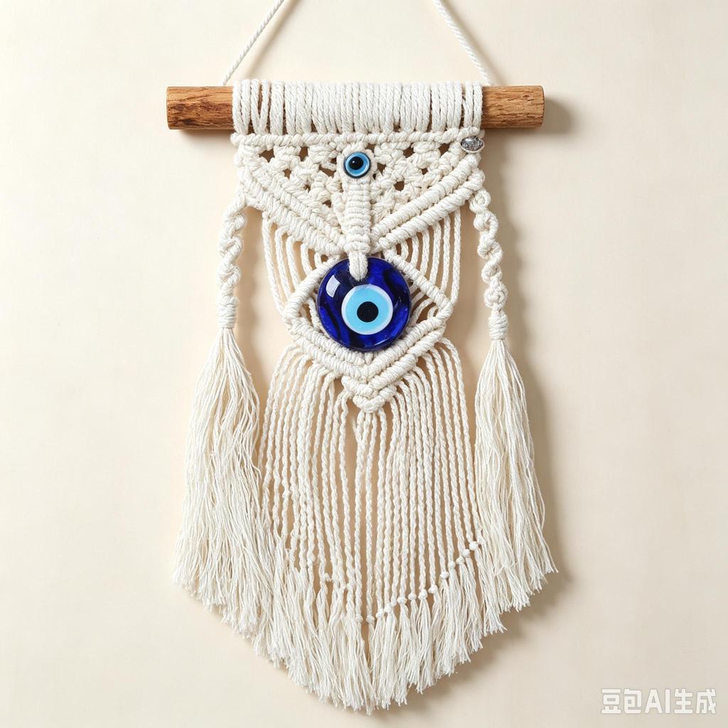 Turkish Evil Eye Macrame Wall Hanging Hand Woven Cotton Tassel Boho Decor