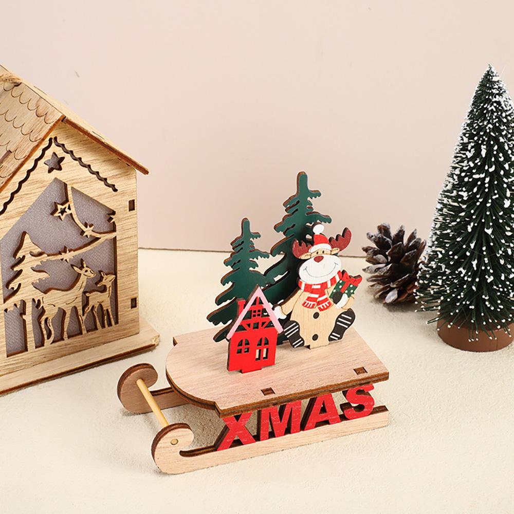Runtow 1Pc Christmas Wooden Sleigh Santa Claus Snowman Elk Decoration Sleigh Home Christmas DIY Decoration 2025 Christmas Gift