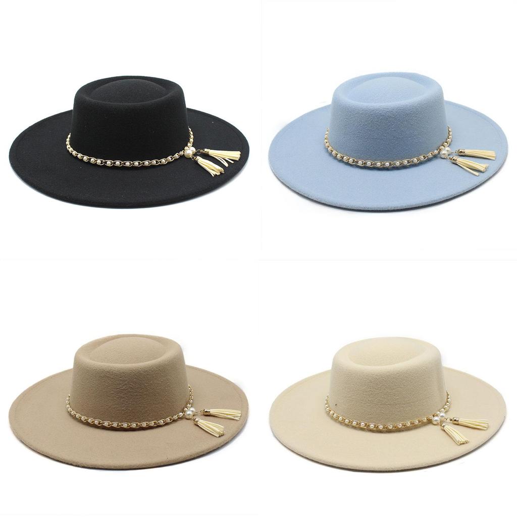 Men Women Wool Felt Round Crown Wide Brim Sun Protection For Travel Outdoor