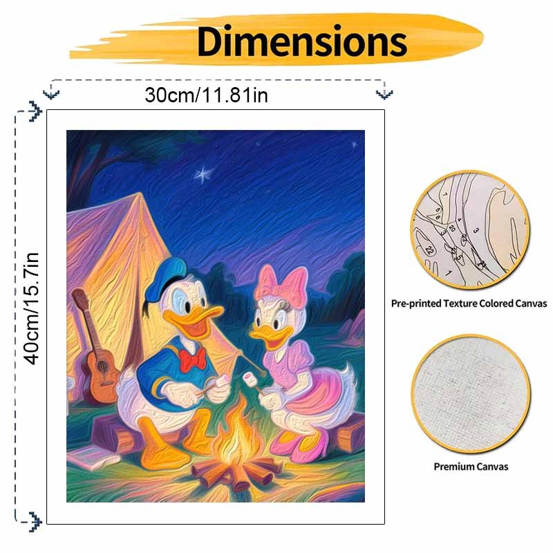 Disney Donald Duck and Daisy Duck Camping Night Oil Paint by Numbers Painting Kit Handmade Diy Home Decoration Gift