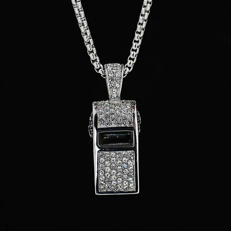 Vintage Styles Titaniums Steel Whistle Necklace Glitter Crystals Rhinestones Pendant Loud Crisp Sound Training Jewelry