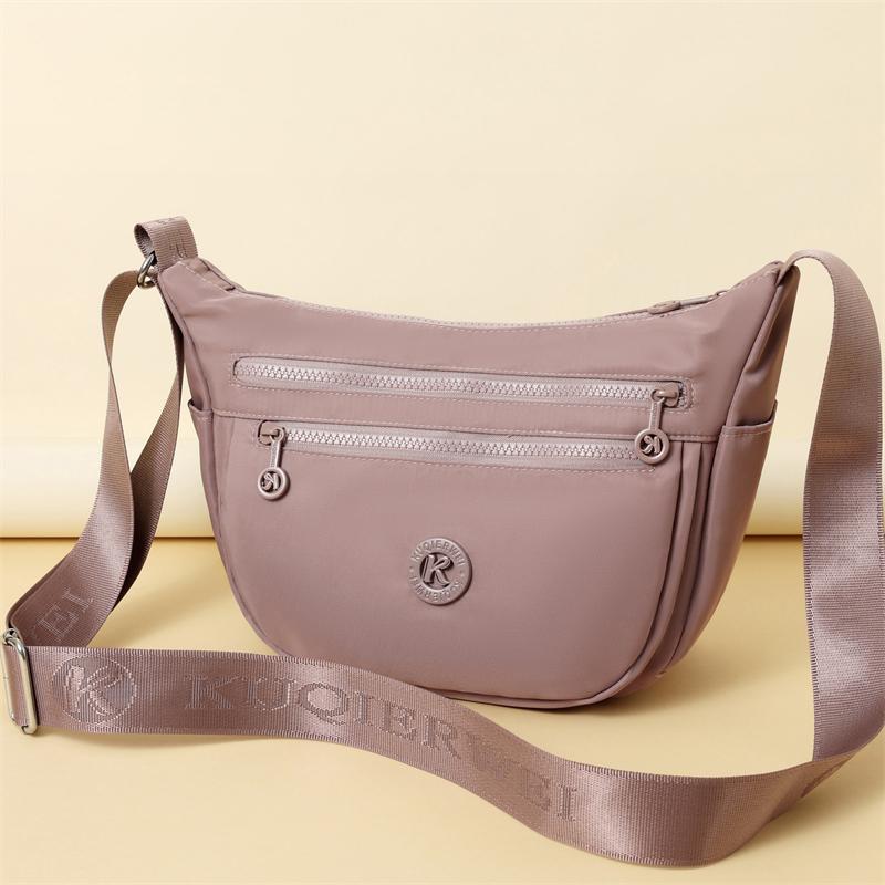 Lightweight Nylon Half Moon Sling Bag with Dual Zipper Pockets Casual Crossbody Waist Pack for Daily Travel