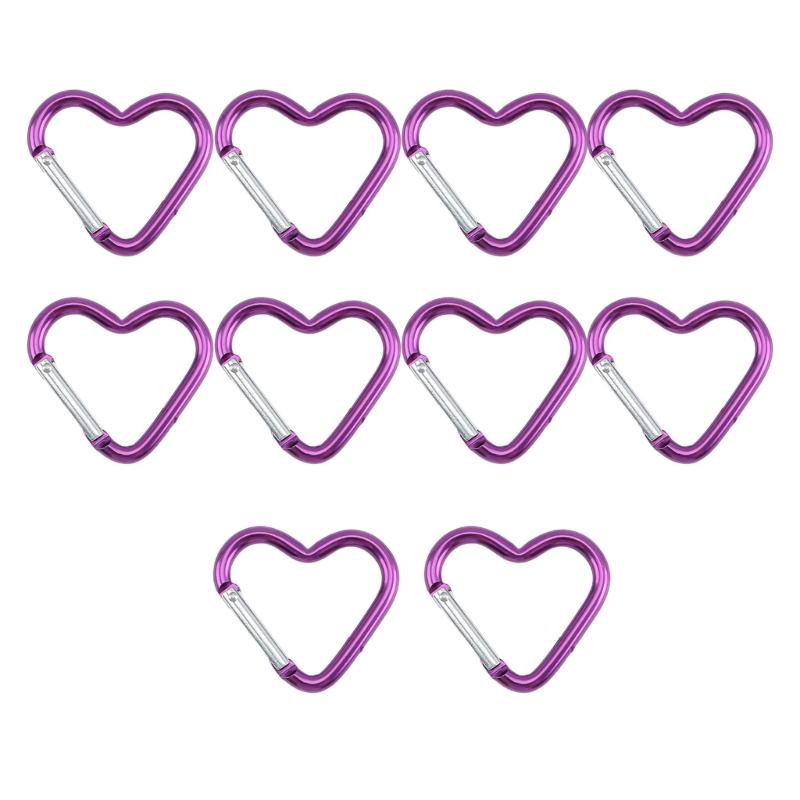 Pack of 10 Heart Shaped Metal Carabiner Keychain Accessory Portable for Outdoor Climbing and Camping Keyring Hook