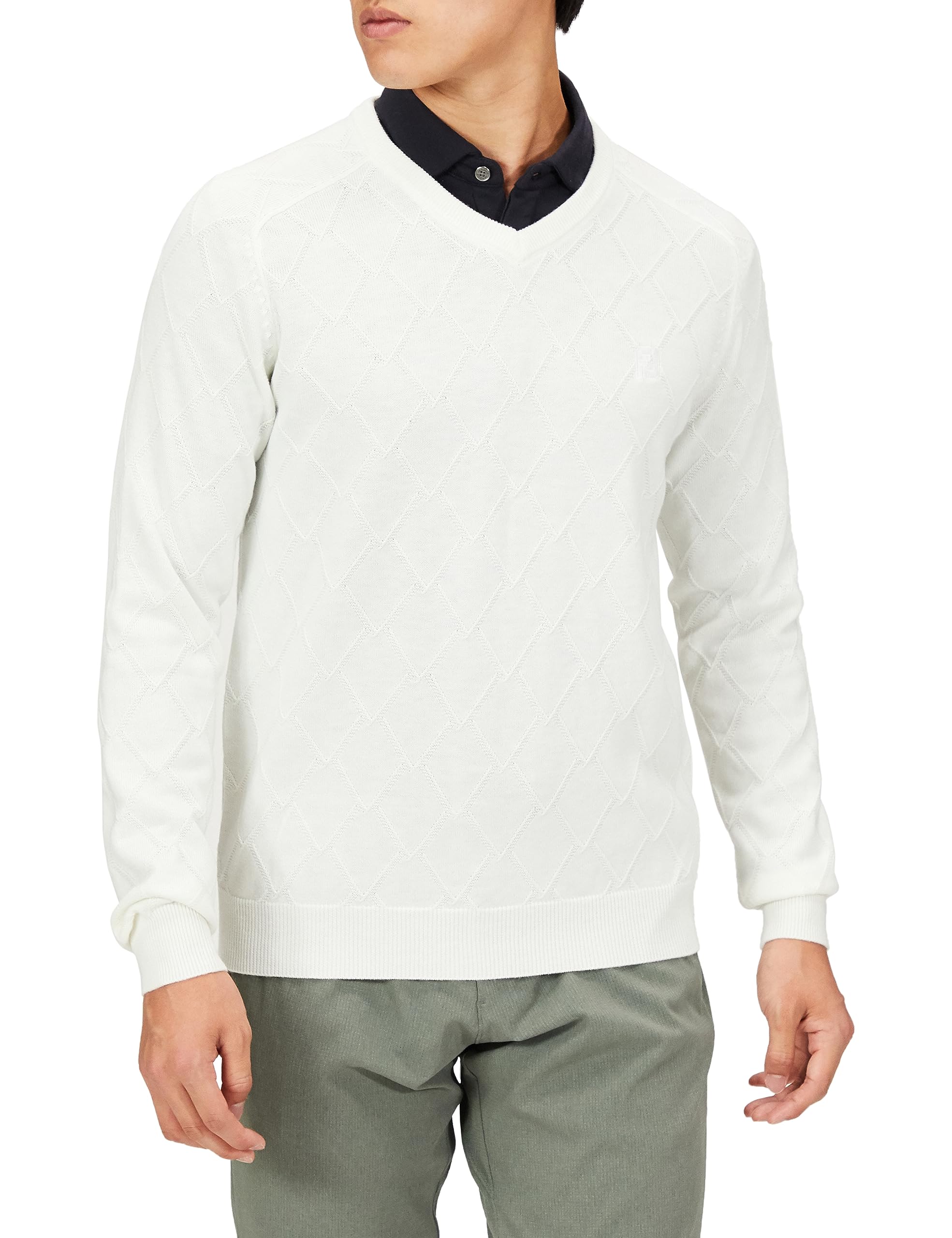 

Мужской гольф-свитер с V-образным вырезом FootJoy Modern Classic Cable Argyle, белый, XXL, FJ-F23-M01