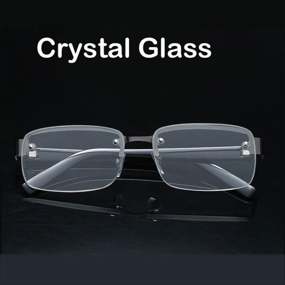 HD Reading Glasses Crystal Glass Farsighted Glasses Frameless Brown Glasses Stylish 0 To +40 Eye Glasses for Men Premium